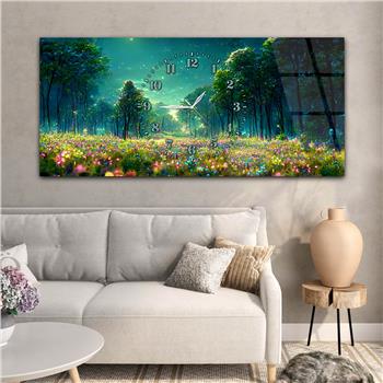 Yatay Saatli Ortadan Sanat Temalı Cam Tablo123