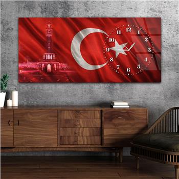 Yatay Saatli Yandan Vatan Temalı Cam Tablo 040