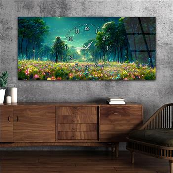 Yatay Saatli Ortadan Sanat Temalı Cam Tablo123