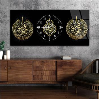 Tableau en verre à thème religieux avec horloge centrale horizontale  055