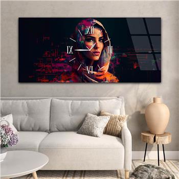 Yatay Ortadan Saatli  Sanat ve Doğa Temalı Cam Tablo 067