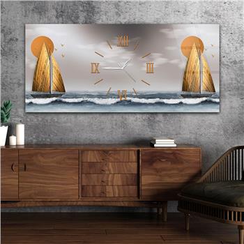 Horizontaal, in Het Midden Voorzien Van Een Klok, Kunst En Natuur Thema Gehard Glasschilderij 080