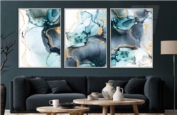 Alüminyum Çerçeveli Sanat Temalı 3lü Set CAM Tablo 0016