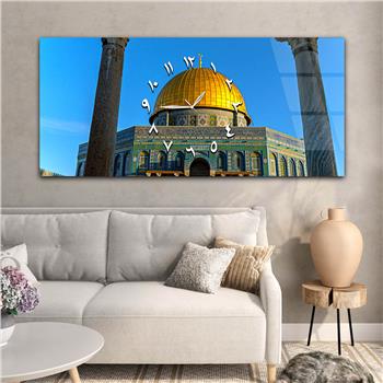 Tableau en verre à thème religieux avec horloge centrale horizontale  005