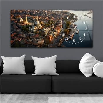 Yatay Saatli Yandan Dini Temalı Cam Tablo 081