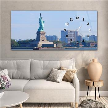 Horizontal bedrucktes Glas mit Kunst und Naturthema und einer Uhr an der Seite 138