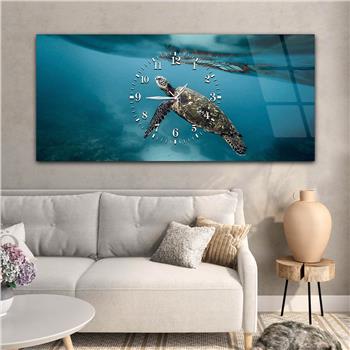 Horizontal bedrucktes Glas mit Kunst- und Naturthema und einer Uhr in der Mitte 006