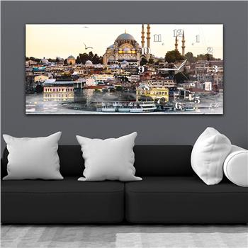 Yatay Saatli Yandan Dini Temalı Cam Tablo 071