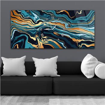 Horizontal bedrucktes Glas mit Kunst- und Naturthema und einer Uhr in der Mitte 027