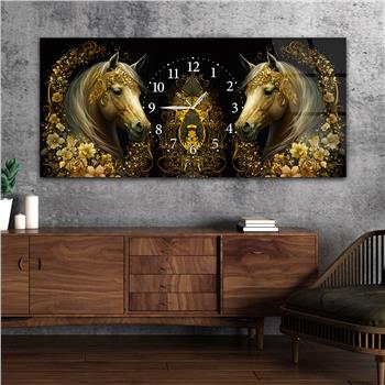 Yatay Ortadan Saatli  Sanat ve Doğa Temalı Cam Tablo 069