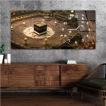 Yatay Saatli Yandan Dini Temalı Cam Tablo 072