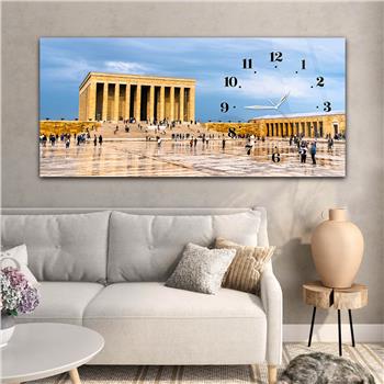 Yatay Saatli Yandan Vatan Temalı Cam Tablo 024