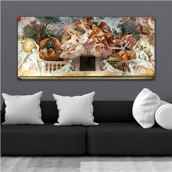 Horizontal bedrucktes Glas mit Kunst und Naturthema und einer Uhr an der Seite 076