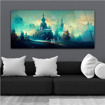 Yatay Ortadan Saatli  Sanat ve Doğa Temalı Cam Tablo 085