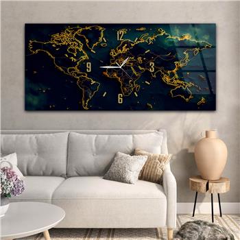 Yatay Saatli Ortadan Vatan Temalı Cam Tablo 109