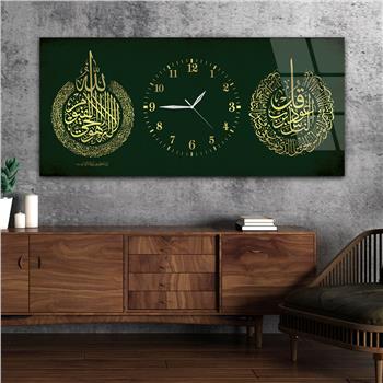 Tableau en verre à thème religieux avec horloge centrale horizontale  086