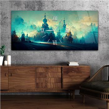 Yatay Ortadan Saatli  Sanat ve Doğa Temalı Cam Tablo 085