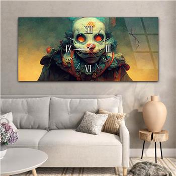 Yatay Ortadan Saatli  Sanat ve Doğa Temalı Cam Tablo 092