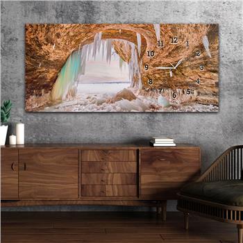 Horizontal bedrucktes Glas mit Kunst und Naturthema und einer Uhr an der Seite 123