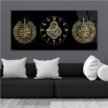 Tableau en verre à thème religieux avec horloge centrale horizontale  055