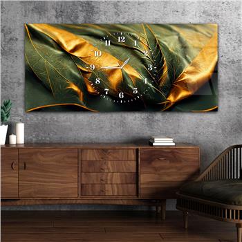 Yaprak Desenli Saatli Cam Tablo