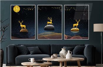 Alüminyum Çerçeveli Sanat Temalı 3lü Set CAM Tablo 0065