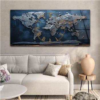 Yatay Saatli Ortadan Vatan Temalı Cam Tablo 139