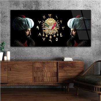 Tableau en verre sur le thème de la nation avec horloge centrale horizontale  052