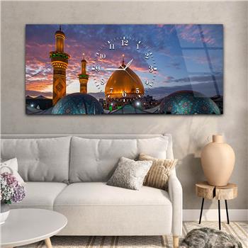 Tableau en verre à thème religieux avec horloge centrale horizontale  053