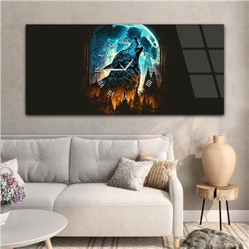 Yatay Ortadan Saatli  Sanat ve Doğa Temalı Cam Tablo 051