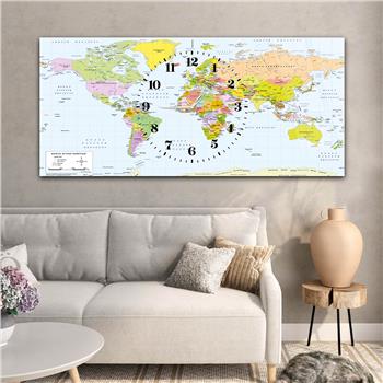 Yatay Saatli Ortadan Vatan Temalı Cam Tablo 135