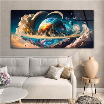 Yatay Saatli Yandan Sanat ve Doğa Temalı Cam Tablo 209