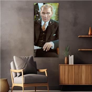 Dikey Üsten Saatli Vatan Temalı Cam Tablo 001