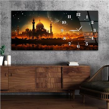 Yatay Saatli Yandan Dini Temalı Cam Tablo 080