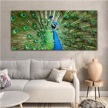 Horizontal bedrucktes Glas mit Kunst- und Naturthema und einer Uhr in der Mitte 014