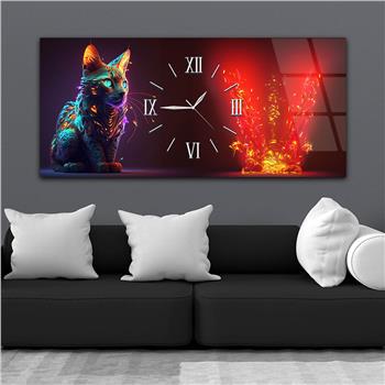 Yatay Ortadan Saatli  Sanat ve Doğa Temalı Cam Tablo 087