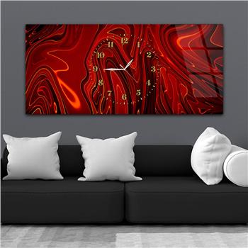 Kırmızı Dalgalı Saatli Cam Tablo
