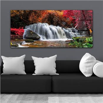 Horizontal bedrucktes Glas mit Kunst und Naturthema und einer Uhr an der Seite 176