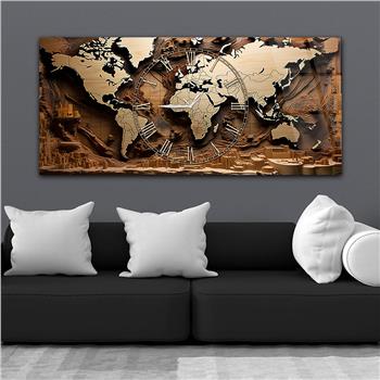 Yatay Saatli Ortadan Vatan Temalı Cam Tablo 120