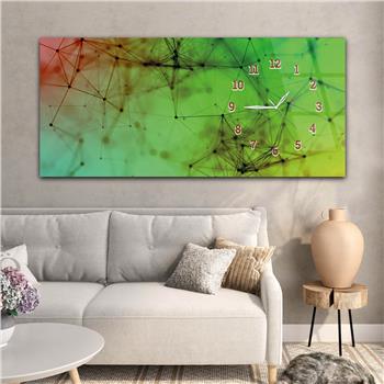 Horizontal bedrucktes Glas mit Kunst und Naturthema und einer Uhr an der Seite 118