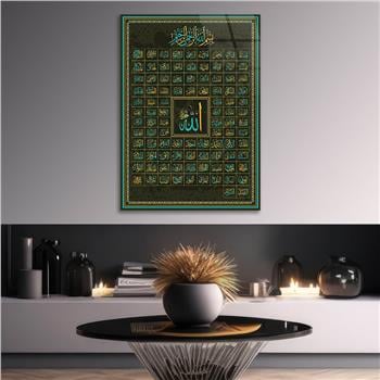 ESMAÜL HÜSNA ALLAHIN 99ADI YAZILI CAM TABLO