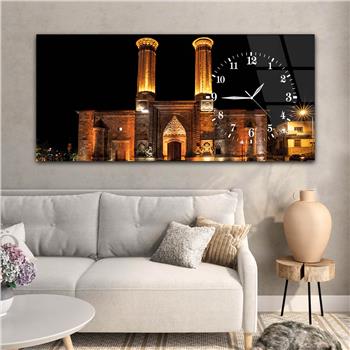 لوحة زجاجية أفقية ذات طابع ديني مع ساعة جانبية 033