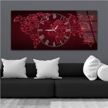 Yatay Saatli Ortadan Vatan Temalı Cam Tablo 134