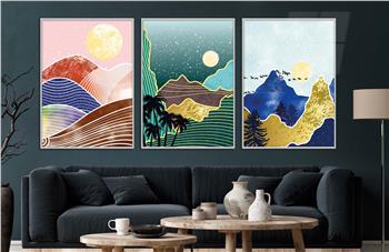 Alüminyum Çerçeveli Sanat Temalı 3lü Set CAM Tablo 0018