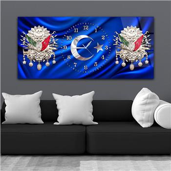 Yatay Saatli Ortadan Vatan Temalı Cam Tablo 148