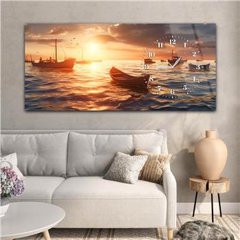 Yatay Saatli Yandan Sanat Temalı Cam Tablo 271