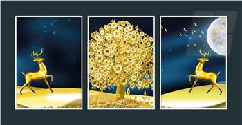 Alüminyum Çerçeveli Sanat Temalı 3lü Set MDF Tablo 0075