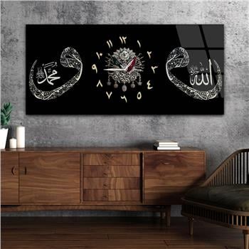 Tableau en verre à thème religieux avec horloge centrale horizontale  098