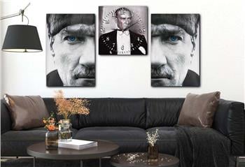 MUSTAFA KEMAL ATATÜK GÖRSELLİ CAM TABLO SAAT SETİ 