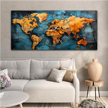 Yatay Saatli Ortadan Vatan Temalı Cam Tablo 121